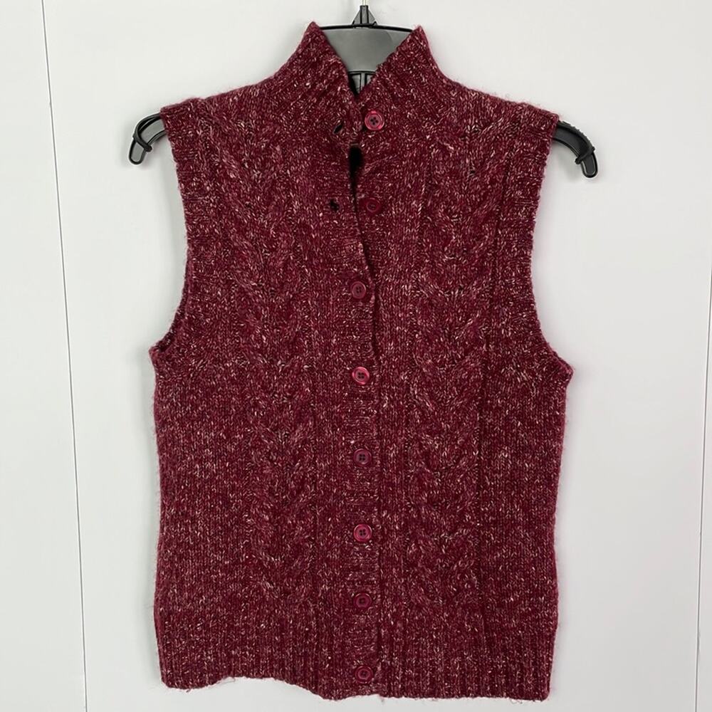 L.L. Bean Wool Blend Knit Maroon Mockneck Button Down Vest Top